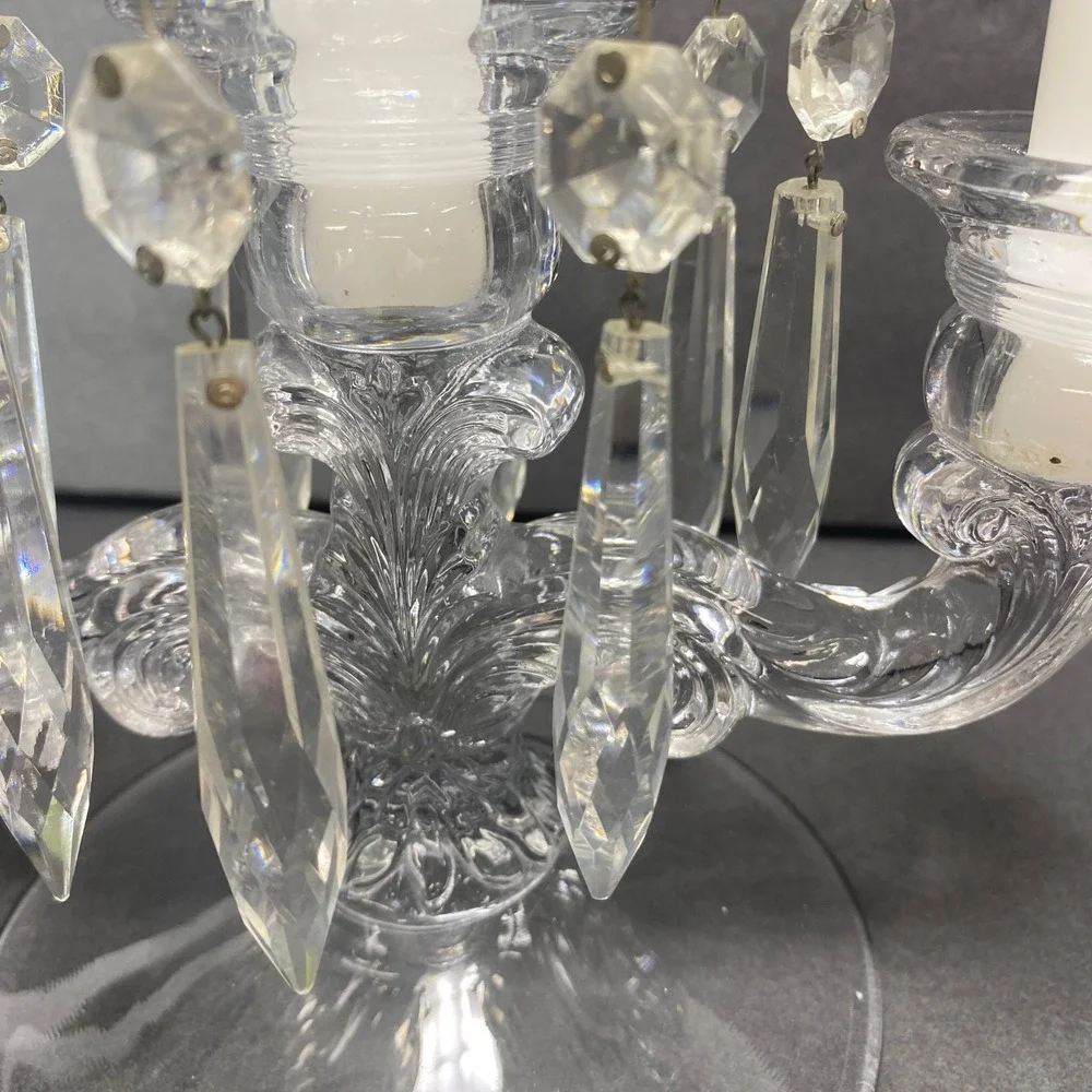 VTG Crystal 2 Arm Candelabra Clear Glass 3 Candle Holder Elegant Christmas Table
